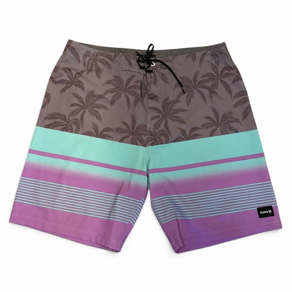Hurley Phantom Tropical Striped Surf Board Swim Shorts Size 34"